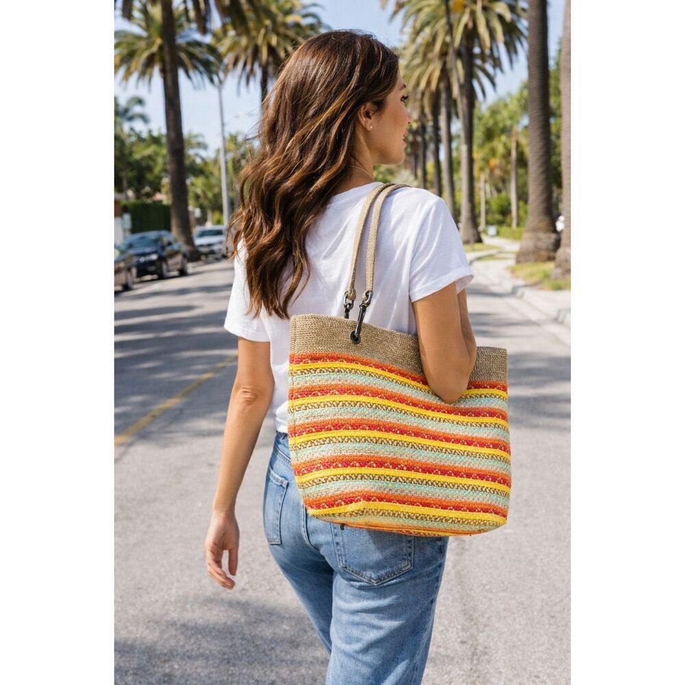 NWOT Eric Javits Straw Stripe Handbag Shoulder Bag